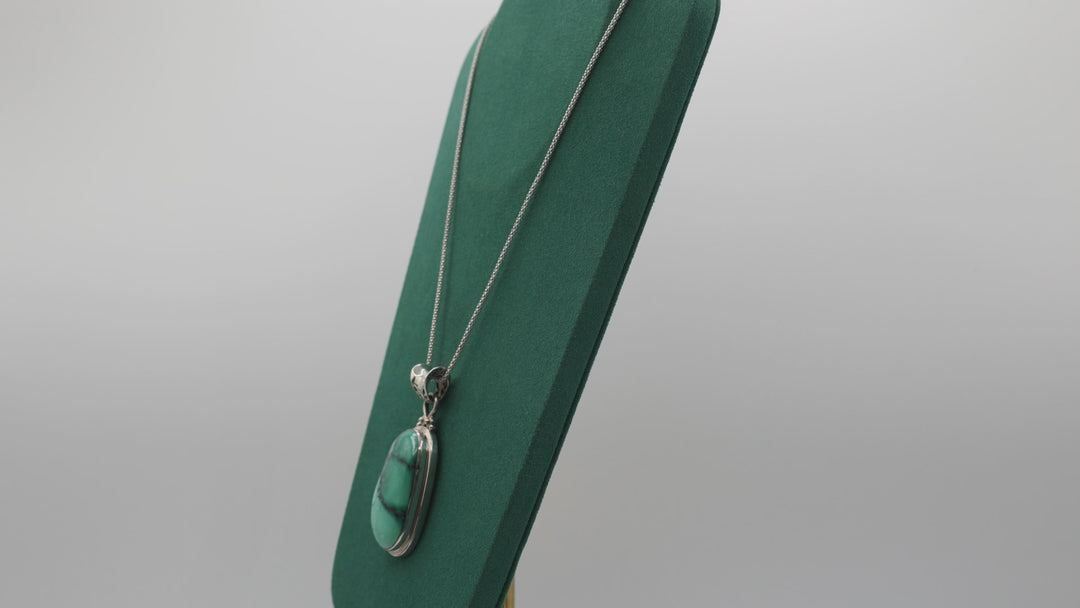 Sterling Silver 20 Inch Chain Turquoise Filigree Pendant