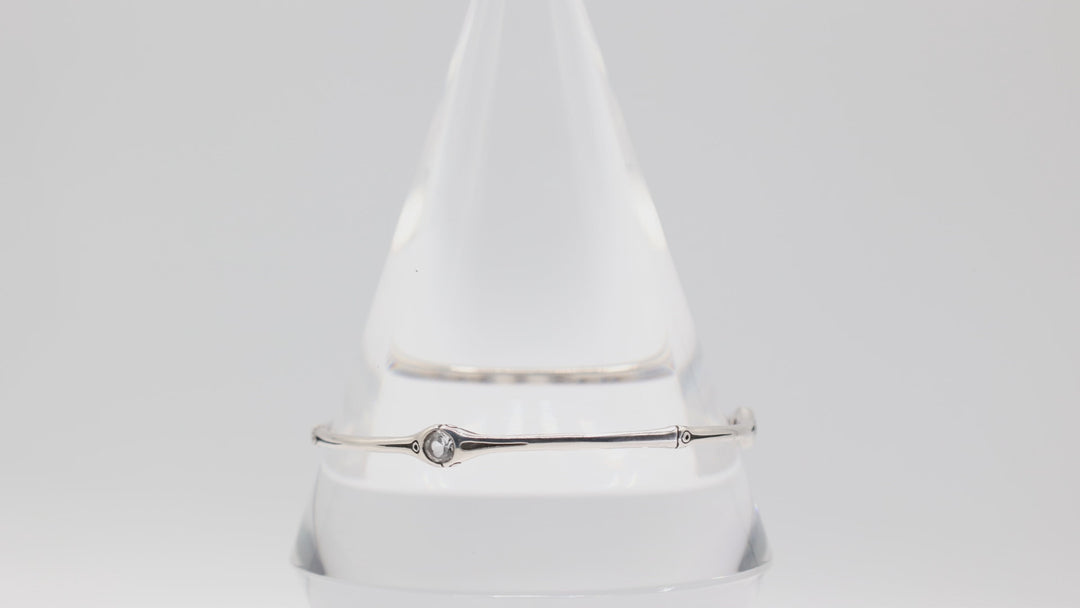 John Hardy 925 Sterling Silver Bamboo Station Bangle Bracelet w/ Quartz