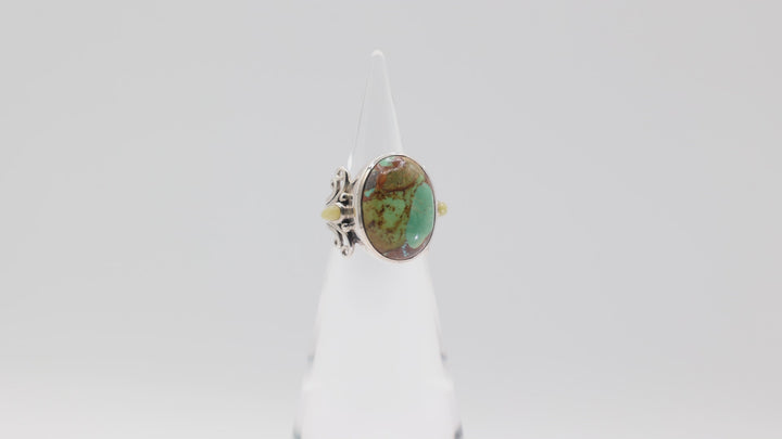 925 Sterling Silver Turquoise Ring with Two Accent Stones Size 8 20mm x 15mm
