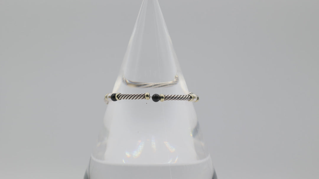 David Yurman Cable Bracelet With Onyx And Pearl In Sterling Silver And 14K Gold