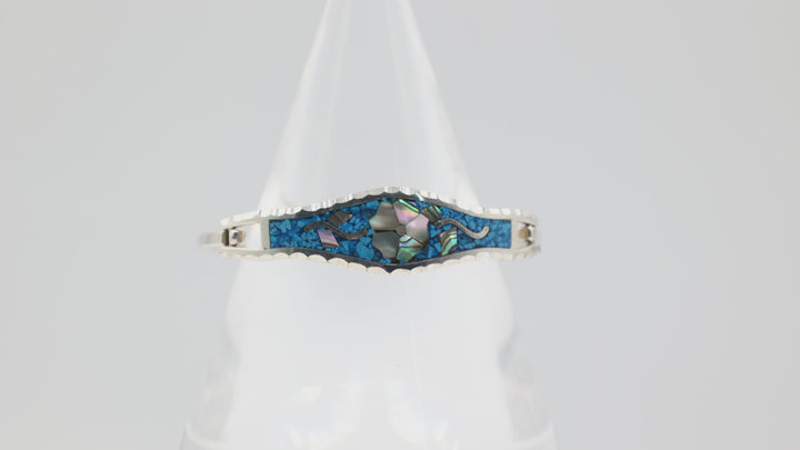 925 Silver Blue Mother of Pearl Shell Inlay Floral Plated Bracelet
