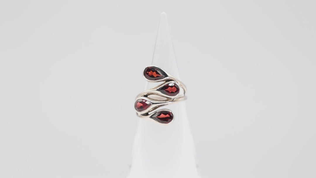 925 Sterling Silver Natural Garnet Gemstone Ring Size 9.25