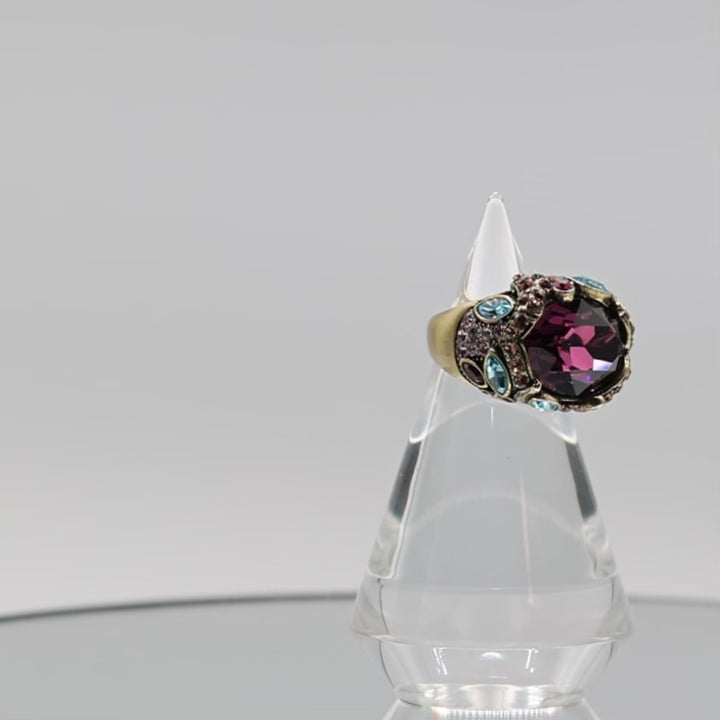 Brass Heidi Daus Purple Amethyst and Multi Color Crystal Ring - Size 7