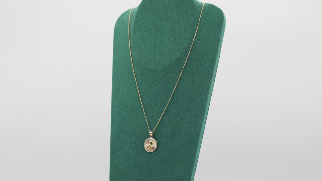 10k Yellow Gold Virgin Mary Circle Emblem With Tri Color Necklace - 21 in.