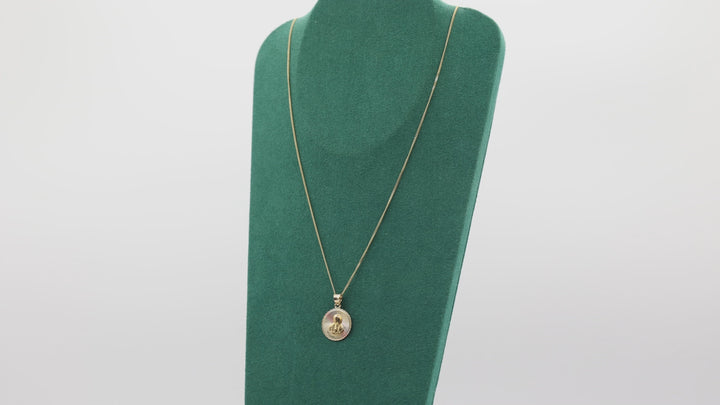 10k Yellow Gold Virgin Mary Circle Emblem With Tri Color Necklace - 21 in.