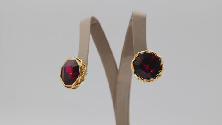 Swarovski Gold Tone Ruby Red Crystal Earrings For Women