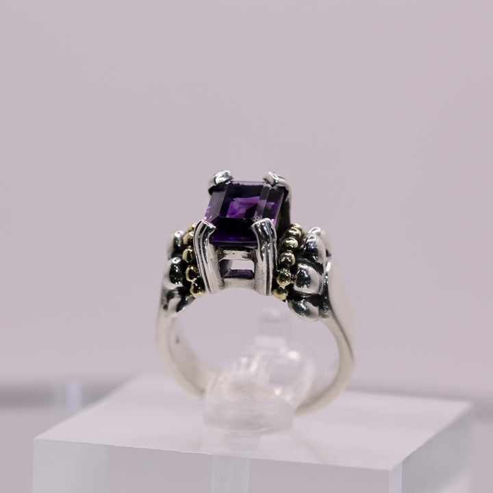 Lagos 925 Sterling Silver & Gold Toned Glacier Amethyst Two-Tone Ring - Size 5.5