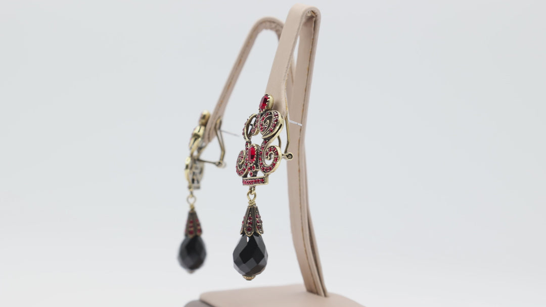 Heidi Daus Black Beaded Red Crystals Tassel Set
