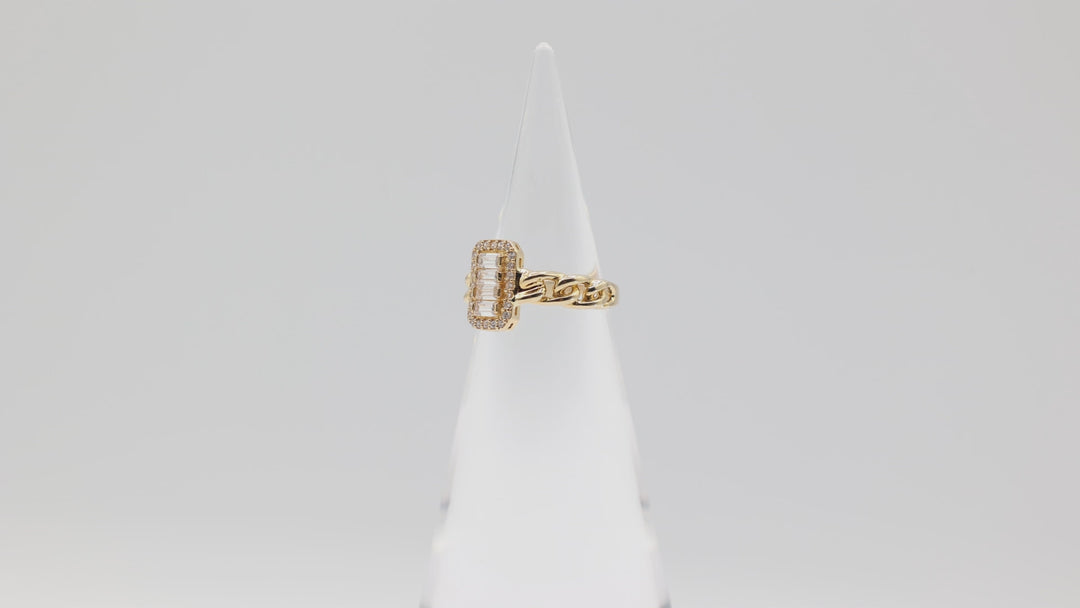 14k Yellow Gold Link Band & CZ Stones Ring Size 7