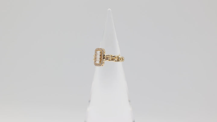 14k Yellow Gold Link Band & CZ Stones Ring Size 7