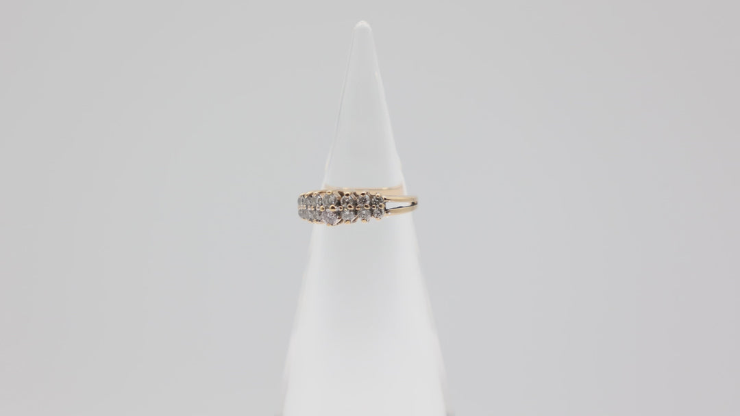 14k Yellow Gold Double Band Diamond Cluster Ring Size 3.75