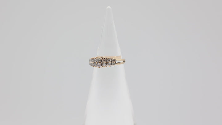 14k Yellow Gold Double Band Diamond Cluster Ring Size 3.75