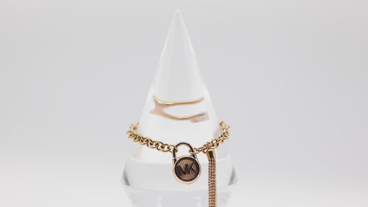 Michael Kors Gold Tone Chain Bracelet with Padlock and Tassel