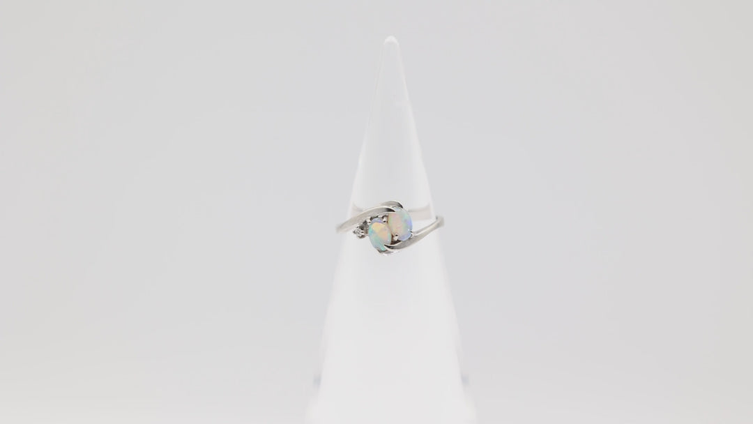 10k White Gold Double Opal And Diamond Ring 6.50 Size