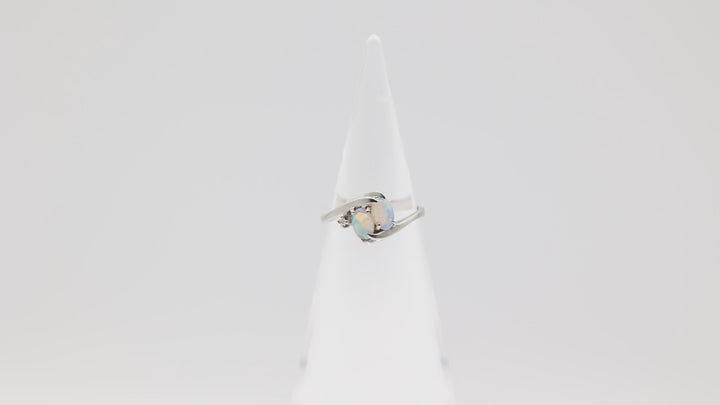 10k White Gold Double Opal And Diamond Ring 6.50 Size