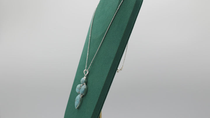 Sterling Silver 24 Inch Adjustable Larimar Pendant Necklace