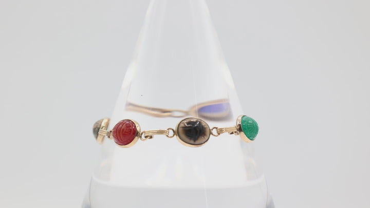 12k Gold Multicolor Scarab Bracelet 7 Inches