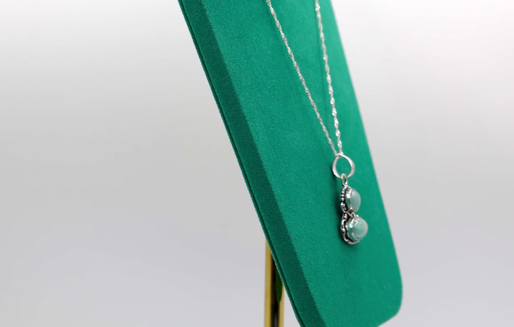 925 Silver Toned Two Aquamarine Stone Necklace