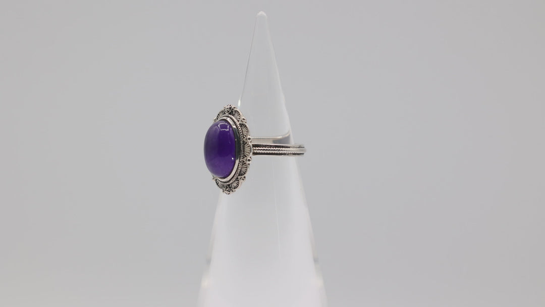 925 Sterling Silver Oval Amethyst Cabochon Ring Size 7