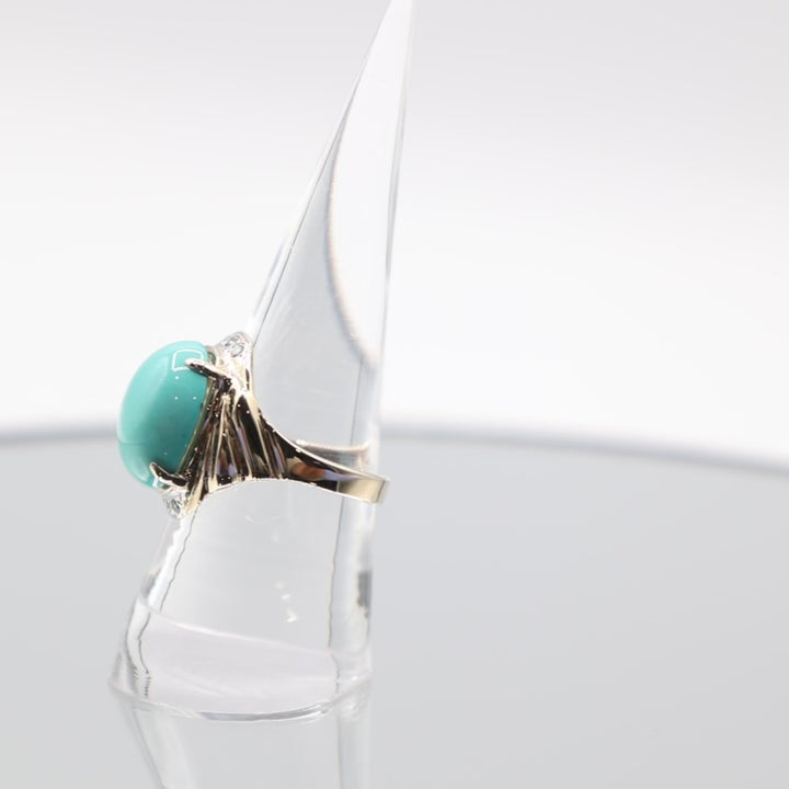 14k Yellow Charming Gold Oval Turquoise Cab with Diamond Accents Ring - Size 7.75