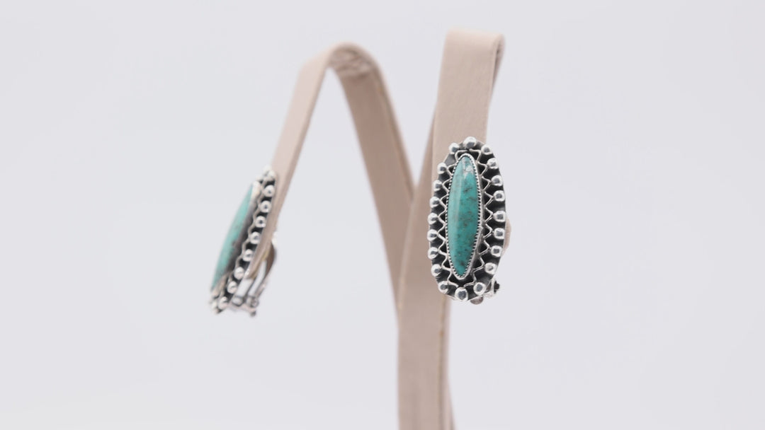 Hand Signed Native American Turquoise Sterling Silver Clip on Earrings