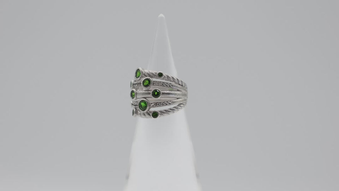 Judith Ripka 925 Sterling Silver Confetti Diopside Green Stone Ring Size 7
