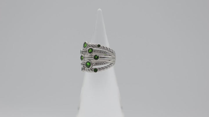 Judith Ripka 925 Sterling Silver Confetti Diopside Green Stone Ring Size 7