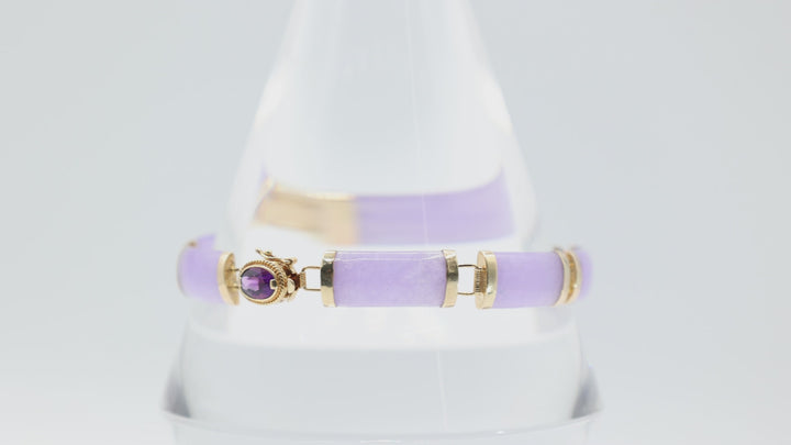 14k Yellow Gold Purple Jade with Purple Stone Bracelet 7 in