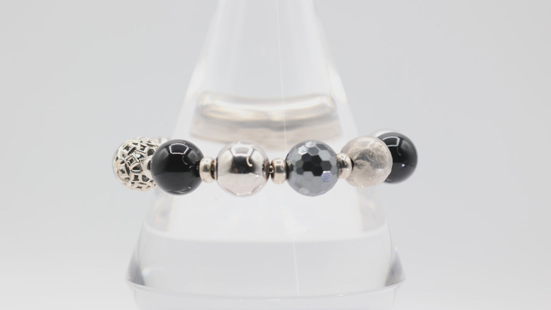 David Yurman Hematite And Onyx Elements 925 Sterling Silver Adjustable Bracelet