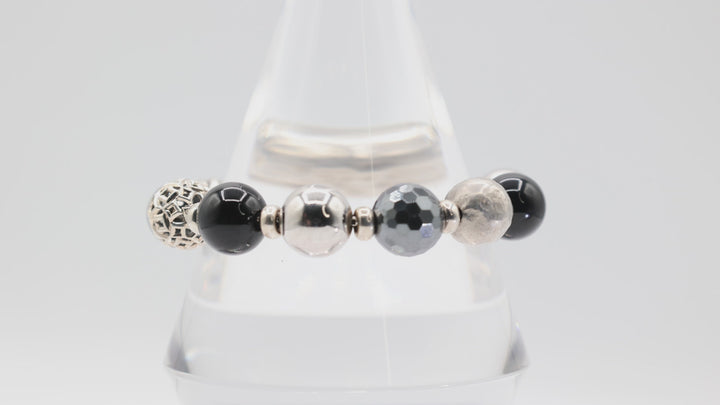 David Yurman Hematite And Onyx Elements 925 Sterling Silver Adjustable Bracelet