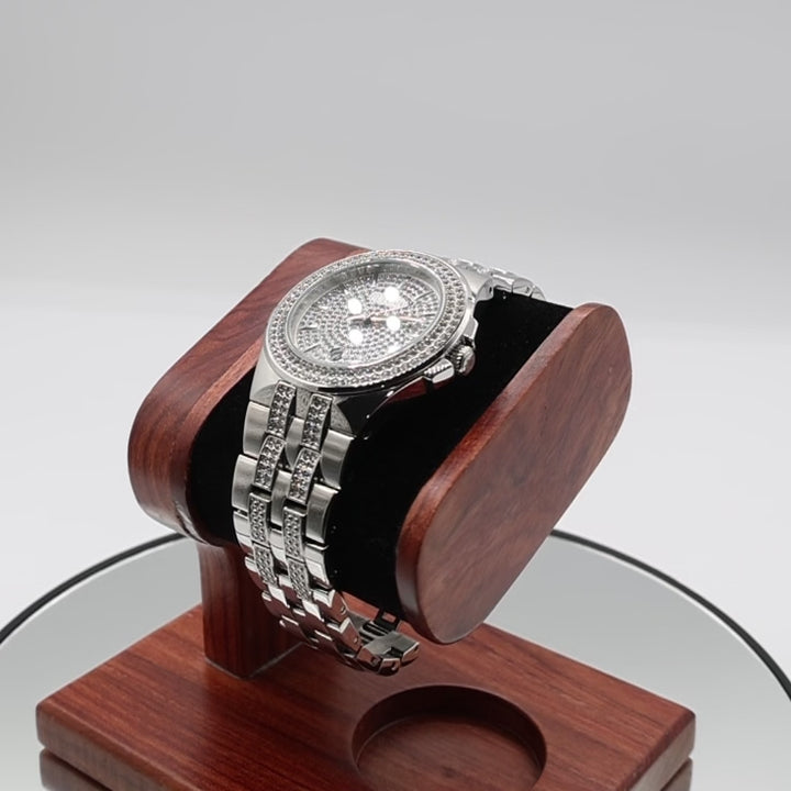 Stainless Steel Bulova Crystal Swarovski Pave Dial Watch - 8 Inches