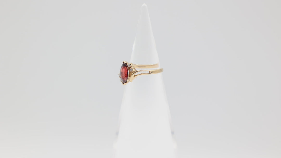14k Yellow Gold .12ctw Diamonds Garnet Open Accent Bypass Ring Size 5