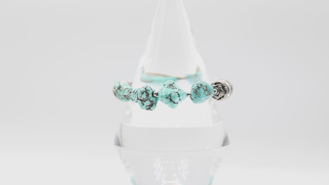Silver Tone Faux Turquoise Stretch Bracelet