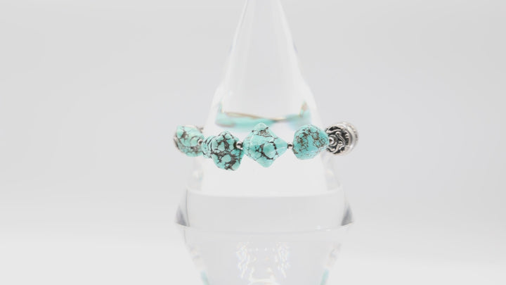 Silver Tone Faux Turquoise Stretch Bracelet