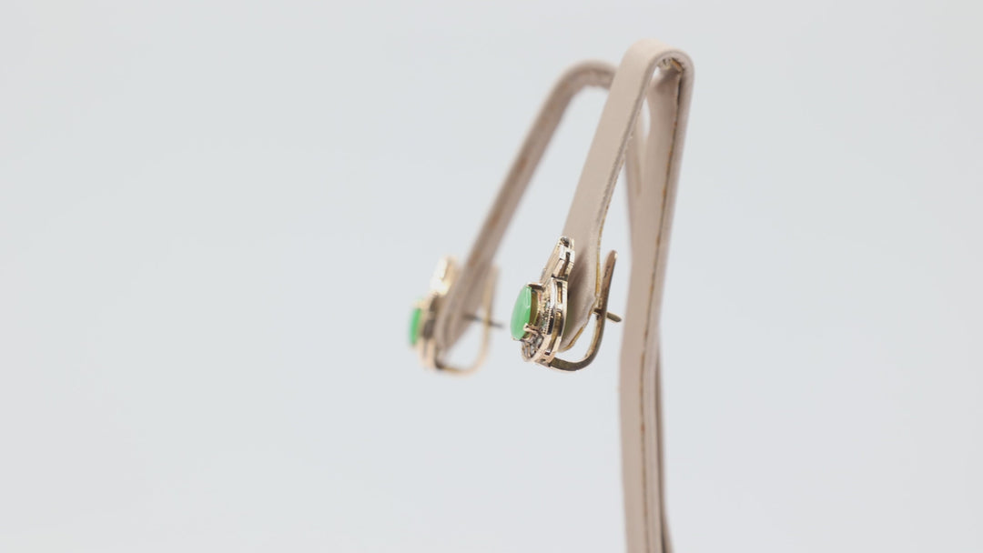 12k Yellow Gold Jade Teardrop with White Diamonds Earrings