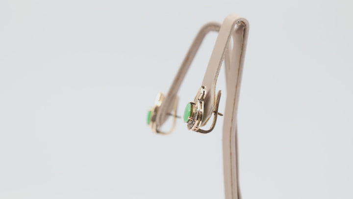 12k Yellow Gold Jade Teardrop with White Diamonds Earrings