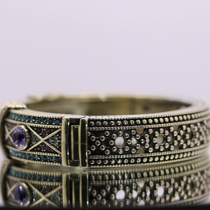 Heidi Daus "Heidi's Tantalizing" Blue Crystal Rhinestone Hinged Bangle Bracelet