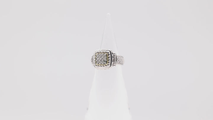 925 Sterling Silver and 18k Yellow Gold Judith Ripka White Sapphire Ring - Size 6.5