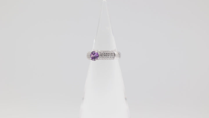 925 Sterling Silver Band Ring with 6mm Round Purple Stone Size 7.5