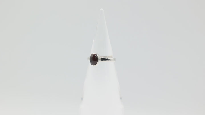 925 Sterling Silver 3mm Band Ring with 7x6mm Oval Dark Red Stone Size 7