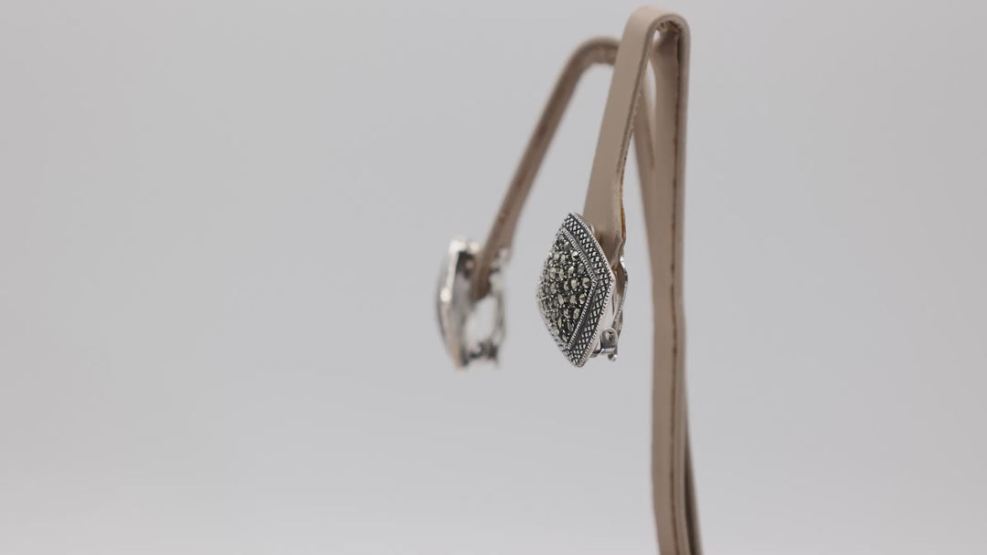 925 Sterling Silver Marcasite Square Clip On Earrings