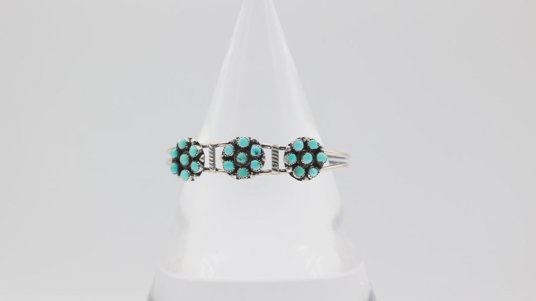 925 Sterling Silver Flower Turquoise Cuff Bracelet