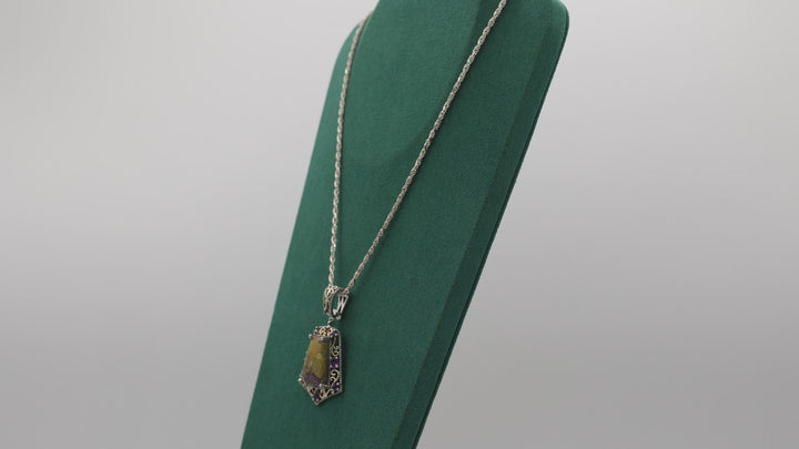 925 Sterling Silver Jasper and Amethyst Pendant & 23 Inch Twisted Chain