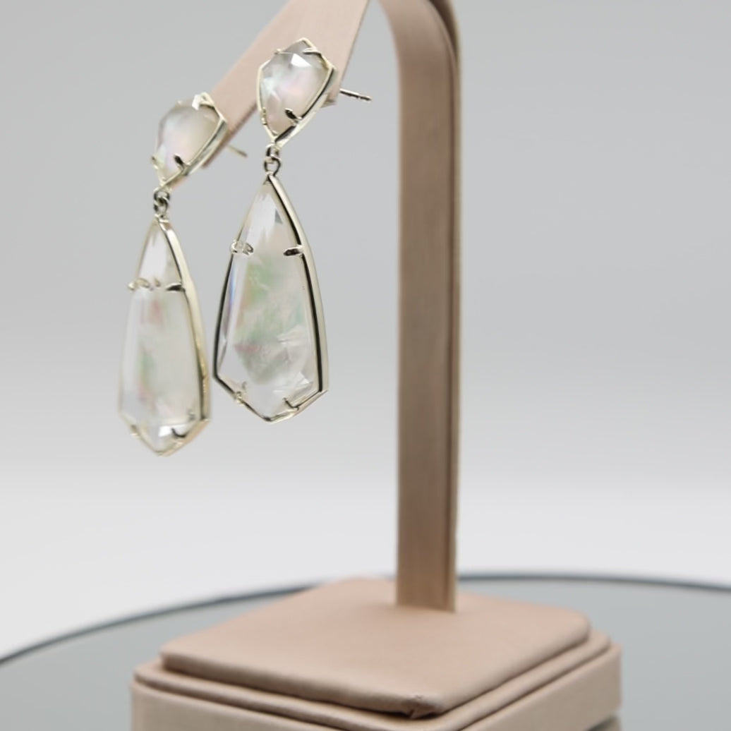 Gold Tone Kendra Scott Dangle Faux Pearl Clear Sparkle Earrings
