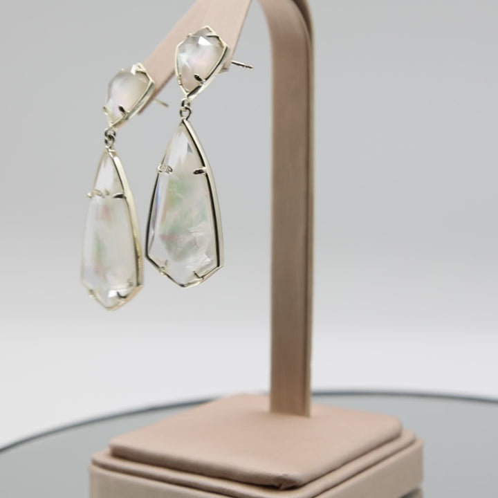 Gold Tone Kendra Scott Dangle Faux Pearl Clear Sparkle Earrings