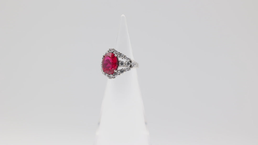 925 Sterling Silver Oval Pink Ruby Stone Ring Size 5 12x10mm