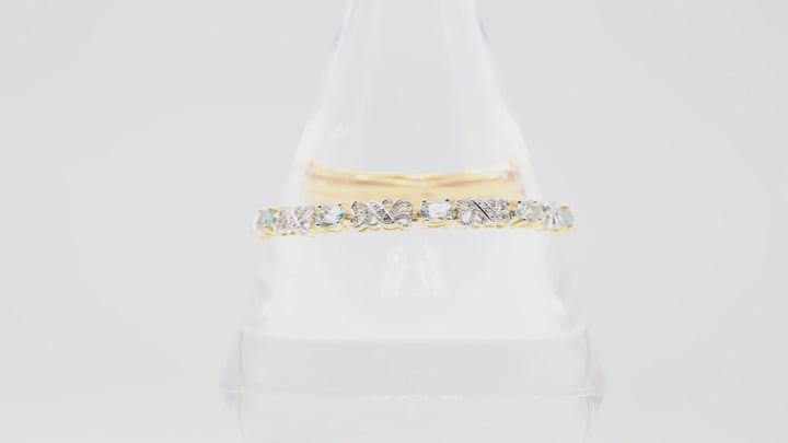 925 Gold Toned Blue Topaz and Diamond Vermeil Tennis Bracelet 7.5in