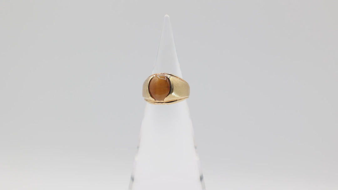 18k Yellow Gold Filled Stamped Genuine Stone Tigers Eye Ring Size 9