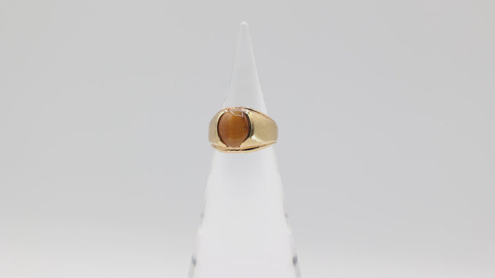 18k Yellow Gold Filled Stamped Genuine Stone Tigers Eye Ring Size 9