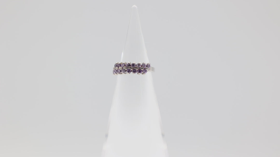 925 Sterling Silver with Purple Stone Rows Ring - Size 4.75